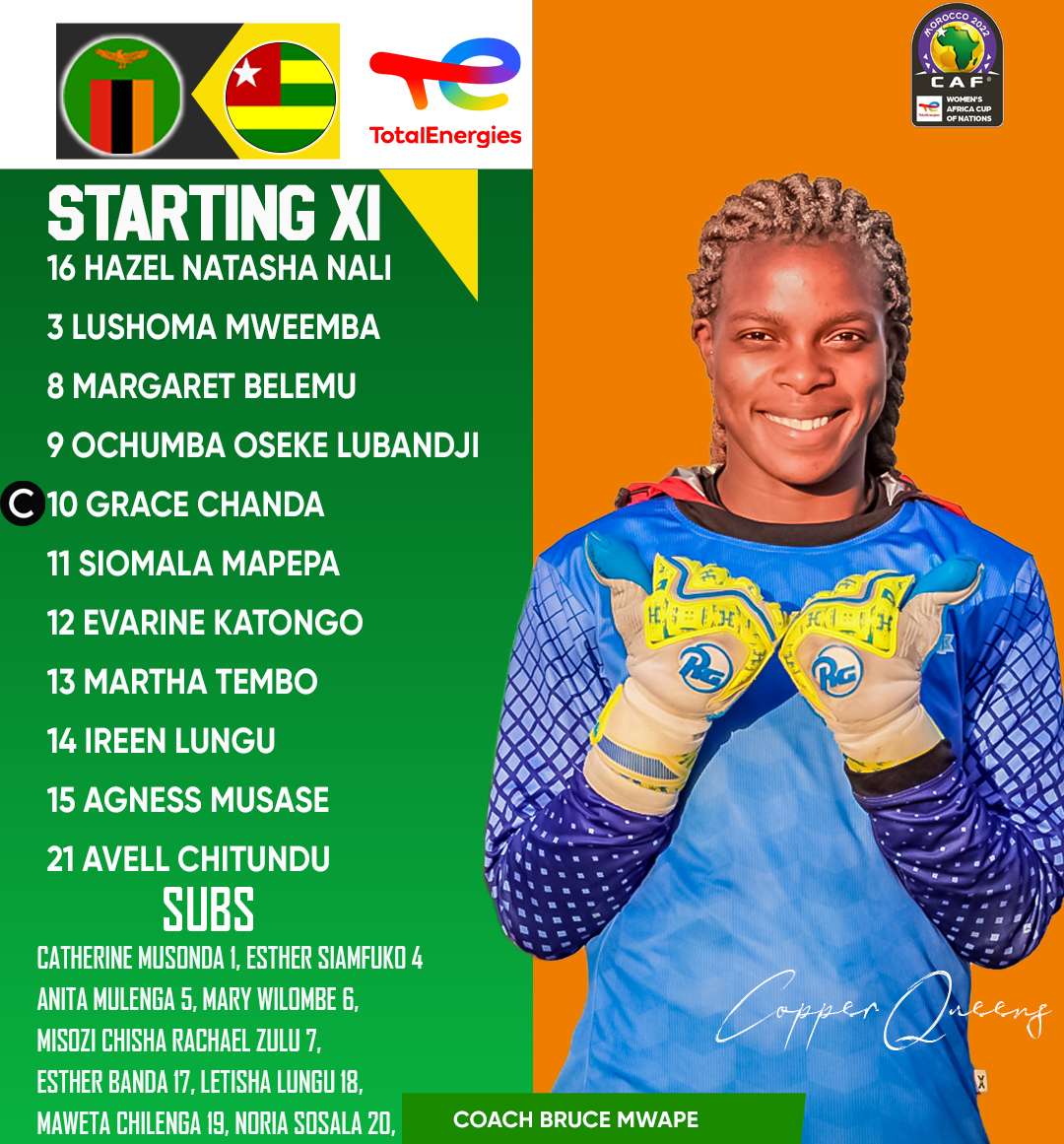 ZAMBIAN STARTING LINEUP AGAINST TOGO
