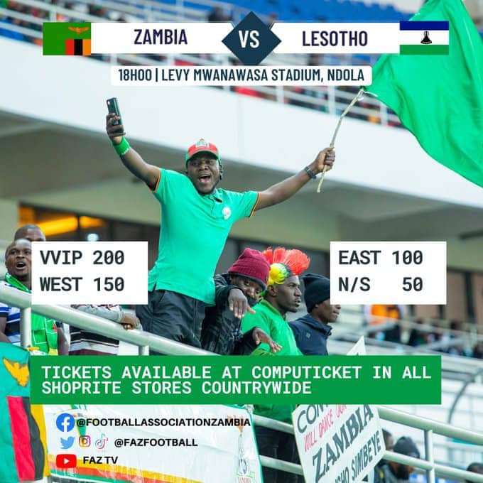 Zambia against Lesotho tickets go on sale.